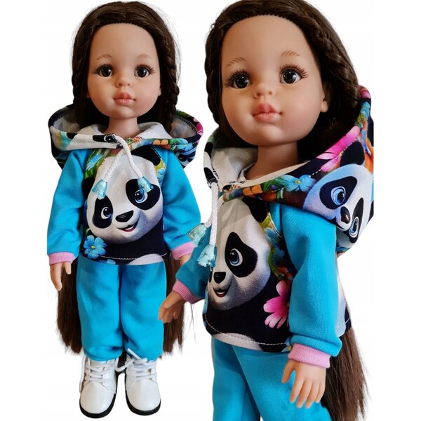 Komplettes Kleiderset für Paola Reina 32 cm Puppe mit blauem Panda-Aufdruck