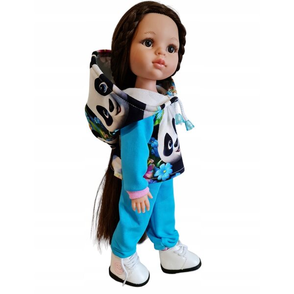 Komplettes Kleiderset für Paola Reina 32 cm Puppe mit blauem Panda-Aufdruck