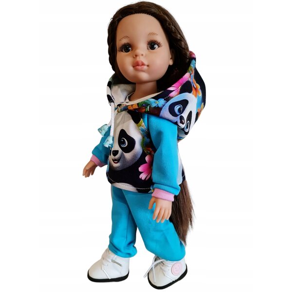 Komplettes Kleiderset für Paola Reina 32 cm Puppe mit blauem Panda-Aufdruck