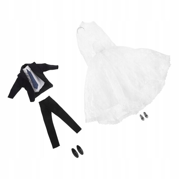 Elegantes und realistisches Set aus Hochzeitskleid und Bräutigamanzug für Puppen