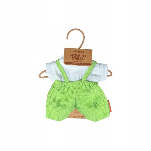Miniland abbigliamento estivo per bambole 21 cm: salopette e maglietta bianca