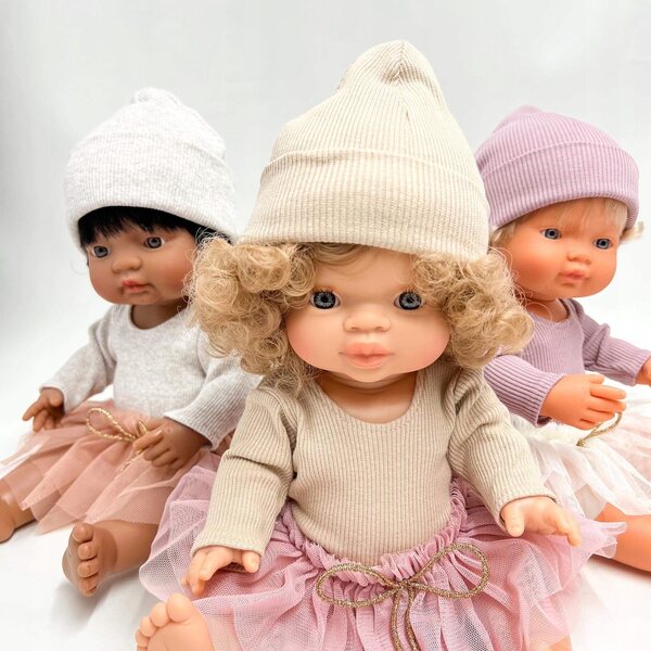 Sandfarbener gerippter Body von Miniland und Paola Reina für 38-cm-Puppen