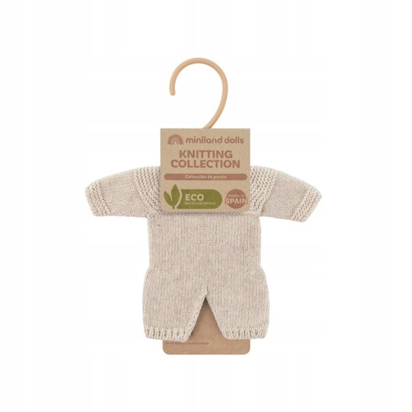 Gestrickter Pyjama für 21 cm große Miniland-Puppe in Leinenfarbe, recycelt