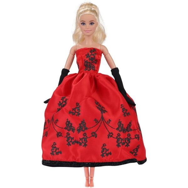 Besticktes Abendkleid für 30 cm große amerikanische Puppe mit Handschuhen – Odulu
