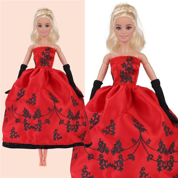 Besticktes Abendkleid für 30 cm große amerikanische Puppe mit Handschuhen – Odulu