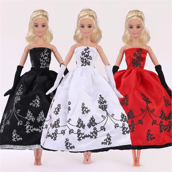 Besticktes Abendkleid für 30 cm große amerikanische Puppe mit Handschuhen – Odulu