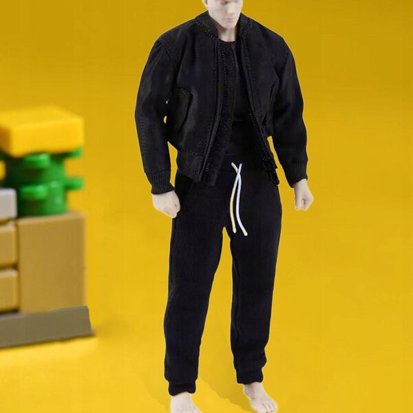 1:12 Bekleidungsset für männliche Figuren 6'' Schwarze Jacke Hose