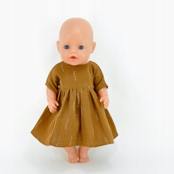 Braunes Musselinkleid für Baby Born 43 cm und Paola Reina 42 cm Puppen