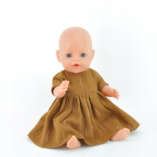 Braunes Musselinkleid für Baby Born 43 cm und Paola Reina 42 cm Puppen