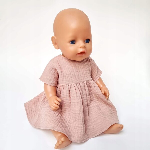 Braunes Musselinkleid für Baby Born 43 cm und Paola Reina 42 cm Puppen