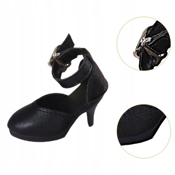 Scarpe con tacco alto in scala 1/4 per bambole in pelle PU nera miniatura