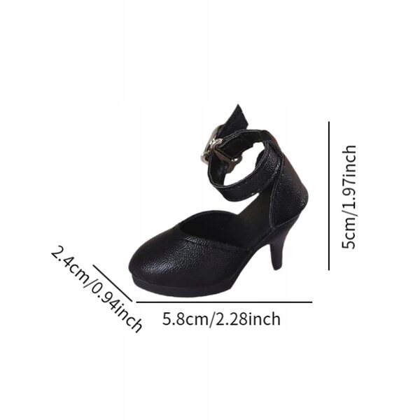 Scarpe con tacco alto in scala 1/4 per bambole in pelle PU nera miniatura