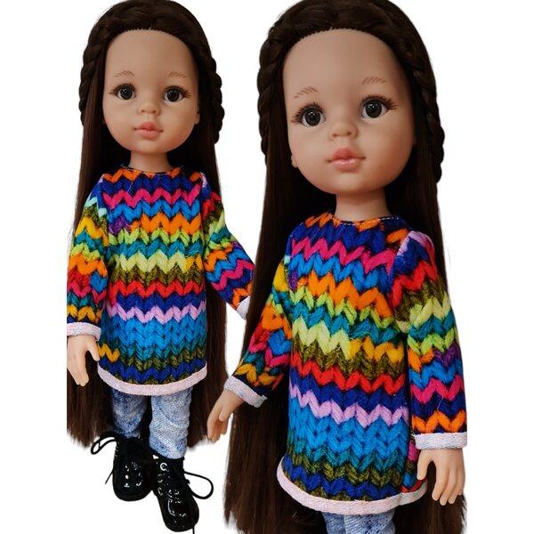 Tunikakleid für Paola Reina Puppen 32 cm, farbiges Strickkleid