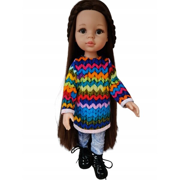 Tunikakleid für Paola Reina Puppen 32 cm, farbiges Strickkleid