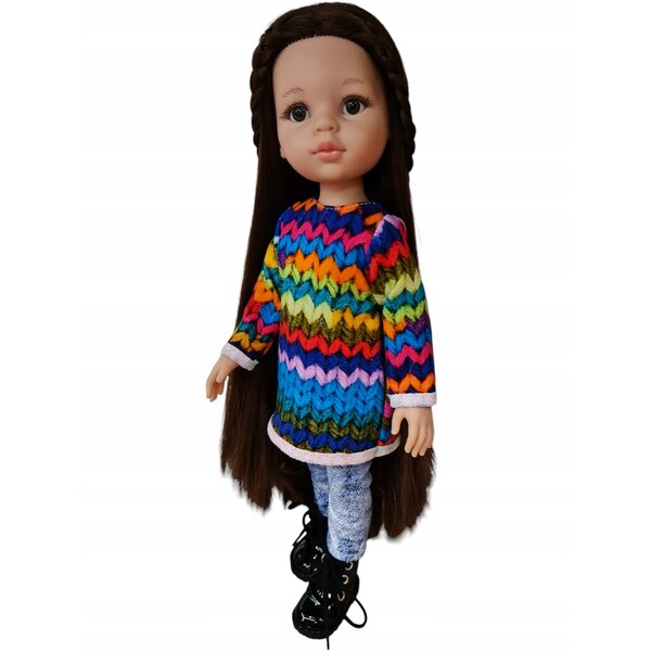 Tunikakleid für Paola Reina Puppen 32 cm, farbiges Strickkleid