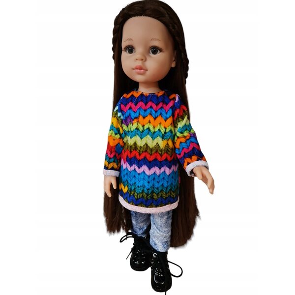 Tunikakleid für Paola Reina Puppen 32 cm, farbiges Strickkleid