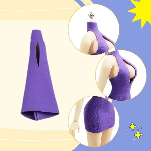 Mini abito aderente viola per action figure 1:12 femminili 6 pollici in tessuto
