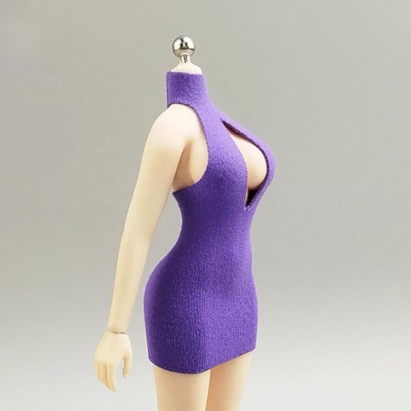 Mini abito aderente viola per action figure 1:12 femminili 6 pollici in tessuto
