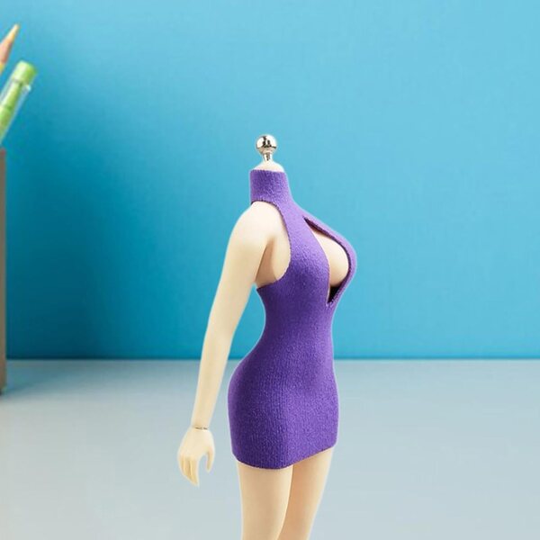 Mini abito aderente viola per action figure 1:12 femminili 6 pollici in tessuto