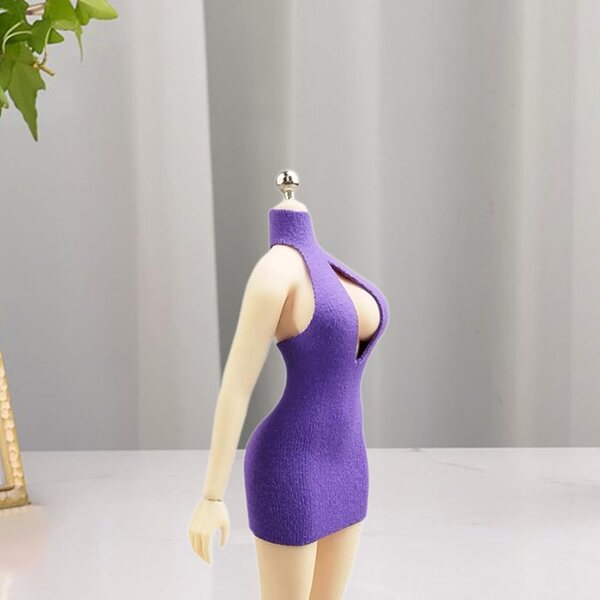 Mini abito aderente viola per action figure 1:12 femminili 6 pollici in tessuto