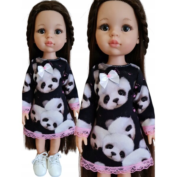 Paola Reina Puppenkleid 32 cm – Kleider mit Panda-Motiv, Spitze und Schleife