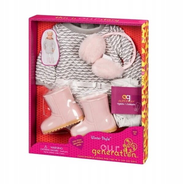 Set abbigliamento invernale per bambole Our Generation 46 cm con vestito e paraorecchie