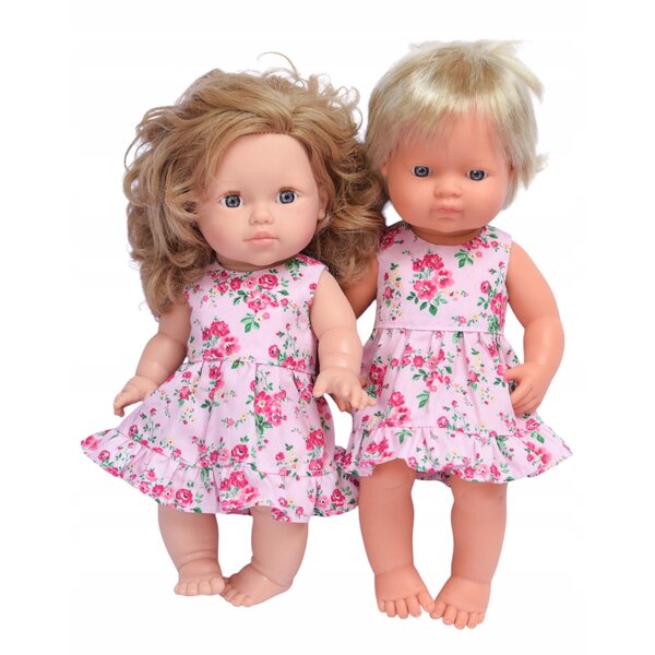 Kleid für 34–38 cm große Miniland Minikane-Puppe aus Baumwolle mit Blumenmuster