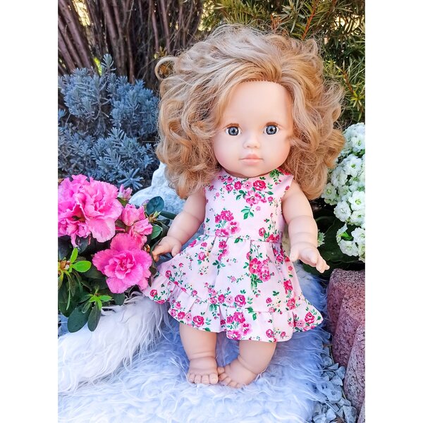 Kleid für 34–38 cm große Miniland Minikane-Puppe aus Baumwolle mit Blumenmuster