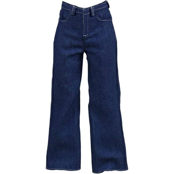 Blaue Stretch-Jeans mit weitem Bein für 1/6 Puppen – realistisches Design und sorgfältige Details