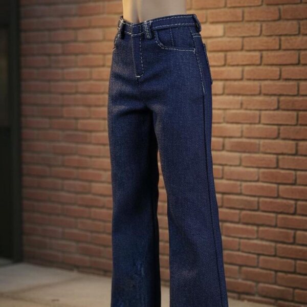 Blaue Stretch-Jeans mit weitem Bein für 1/6 Puppen – realistisches Design und sorgfältige Details