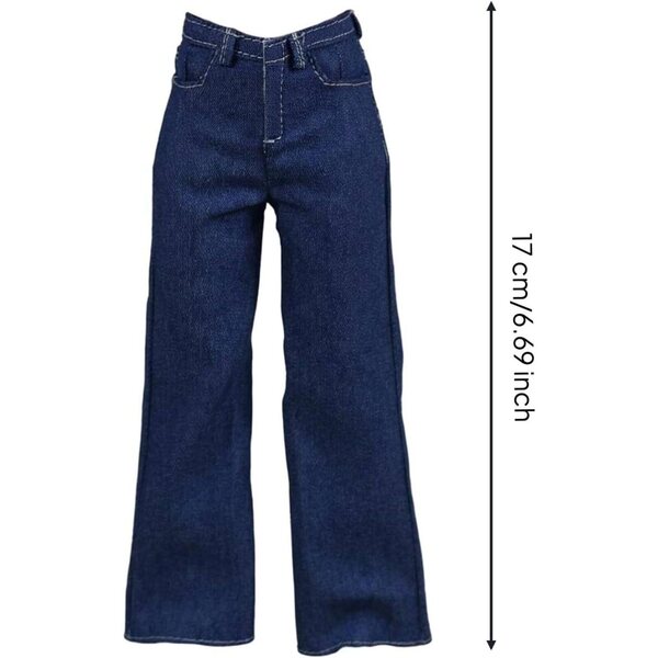 Blaue Stretch-Jeans mit weitem Bein für 1/6 Puppen – realistisches Design und sorgfältige Details