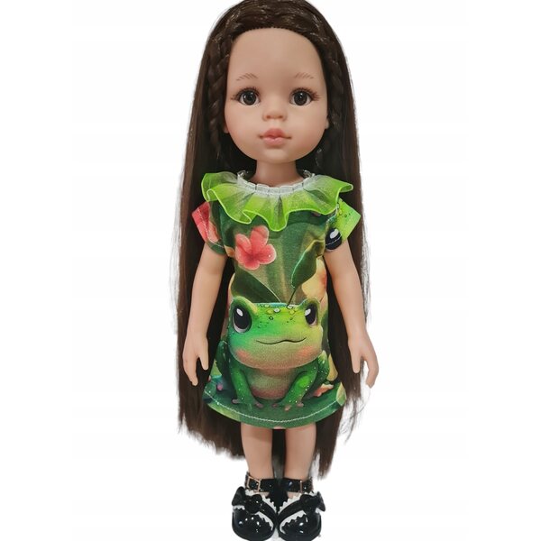 Kleid für 32 cm große Paola Reina-Puppe mit Froschmotiv und Tüllrüschen