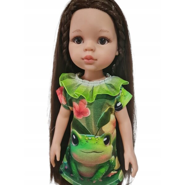 Kleid für 32 cm große Paola Reina-Puppe mit Froschmotiv und Tüllrüschen