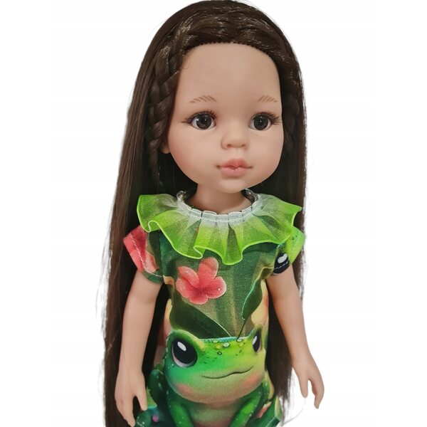 Kleid für 32 cm große Paola Reina-Puppe mit Froschmotiv und Tüllrüschen