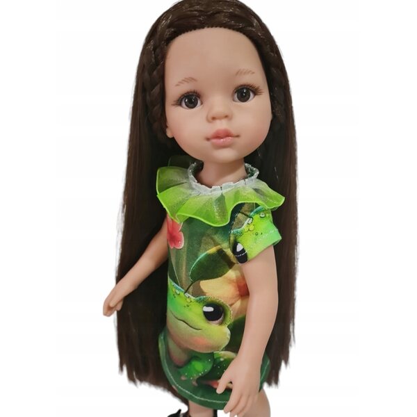 Kleid für 32 cm große Paola Reina-Puppe mit Froschmotiv und Tüllrüschen