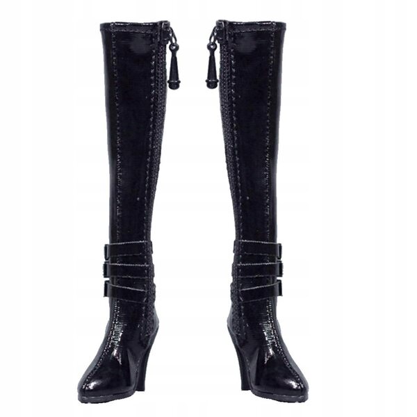 Schwarze Damen-Stiefeletten aus PU mit hohem Absatz für 12-Zoll-Actionfiguren im Maßstab 1/6