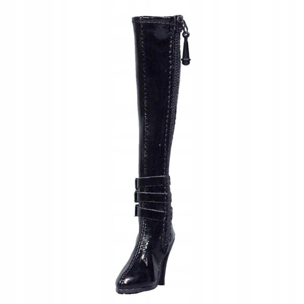Schwarze Damen-Stiefeletten aus PU mit hohem Absatz für 12-Zoll-Actionfiguren im Maßstab 1/6