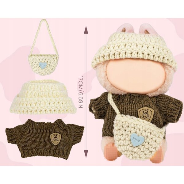 Kleidungsset für 17-cm-Puppen mit Accessoires, Pullover und Mütze