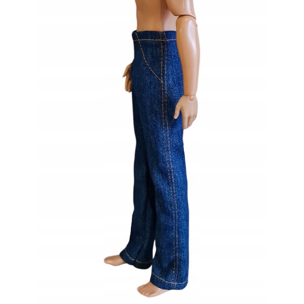 Dunkelblaue Jeanshose für Jungenpuppen mit Klettverschluss