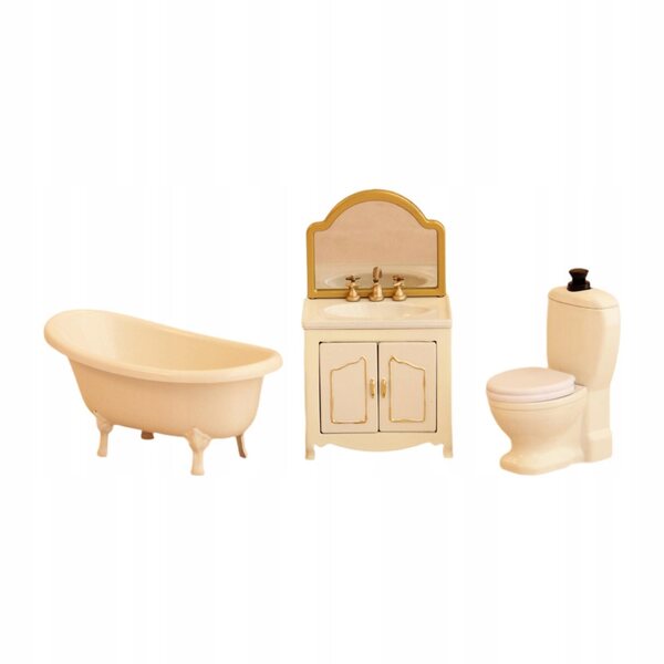 Set di 3 Mobili Miniatura Bagno 1:12 – Vasca, WC e Mobiletto in Metallo