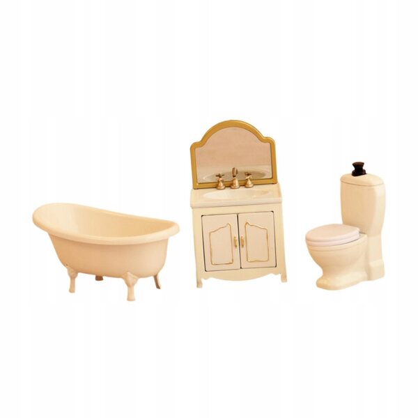 Set di 3 Mobili Miniatura Bagno 1:12 – Vasca, WC e Mobiletto in Metallo