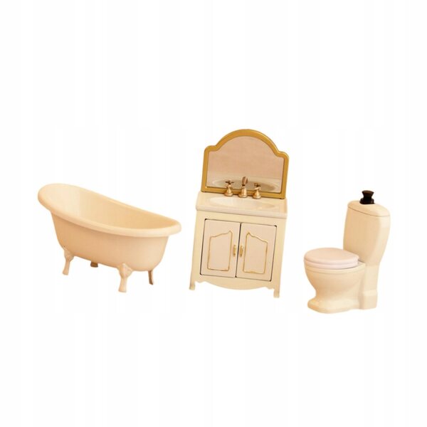 Set di 3 Mobili Miniatura Bagno 1:12 – Vasca, WC e Mobiletto in Metallo