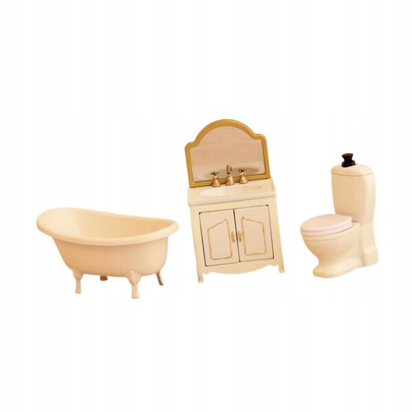 Set di 3 Mobili Miniatura Bagno 1:12 – Vasca, WC e Mobiletto in Metallo