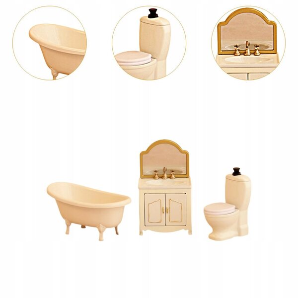 Set di 3 Mobili Miniatura Bagno 1:12 – Vasca, WC e Mobiletto in Metallo