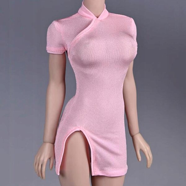 Cheongsam-Kleid für Damen im Maßstab 1:6, rosa Cosplay-Kleid für 12-Zoll-Puppen