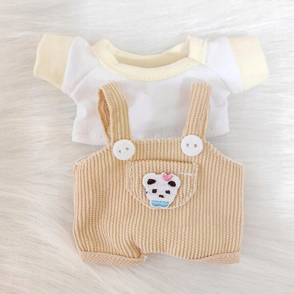 2-teiliges Kleidungsset für 17-cm-Puppen, Hose mit Aufhängern und Khaki-T-Shirt