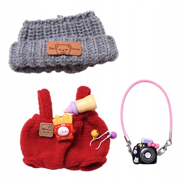 Rompers per bambole 17 cm rossi con cappello e fotocamera - vestiti educativi