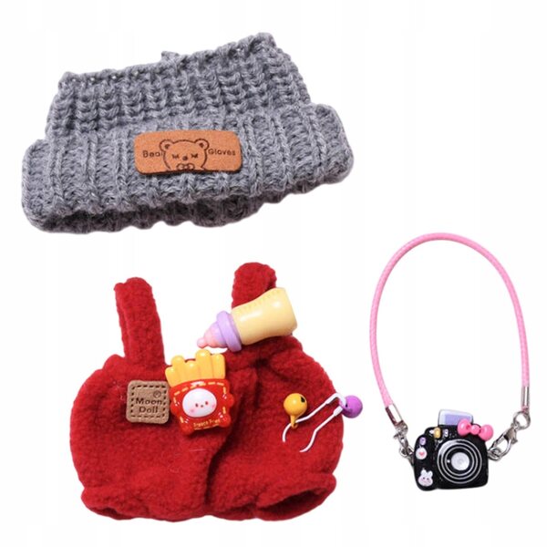 Rompers per bambole 17 cm rossi con cappello e fotocamera - vestiti educativi