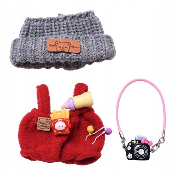 Rompers per bambole 17 cm rossi con cappello e fotocamera - vestiti educativi