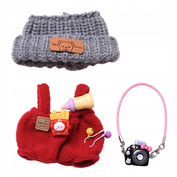 Rompers per bambole 17 cm rossi con cappello e fotocamera - vestiti educativi